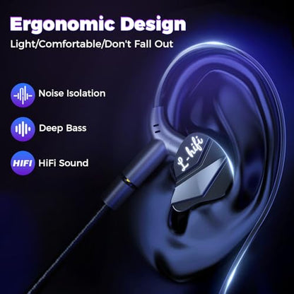 BlueFire Wired Gaming Earbuds with Microphone, HiFi Deep Bass in-Ear Headphones, Noise Cancelling Earphones with Volume Control, Compatible with PC, Phone, in Ear Earbuds for Gaming, Sports and Music