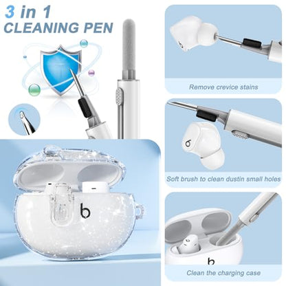 for Beats Studio Buds/Studio Buds Plus Case Cover with Lock, Glitter Clear | Protective Cover for New Beats Studio Buds + Wireless Earbuds Case with Keychain & Cleaner Kit (2021/2023) - color: Glitter Clear+P