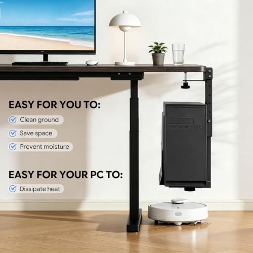 Adjustable Under Desk PC Mount, Heavy Duty No Drilling Clamp Mount on Desk Fits Most PC Tower 14.5”-22.4” (H) , Thickened & Ultra Strong CPU Holder for Standing Desk & Home Office, Black - color: Black