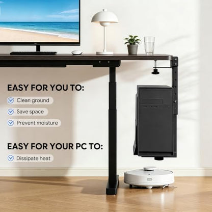 Adjustable Under Desk PC Mount, Heavy Duty No Drilling Clamp Mount on Desk Fits Most PC Tower 14.5”-22.4” (H) , Thickened & Ultra Strong CPU Holder for Standing Desk & Home Office, Black - color: Black