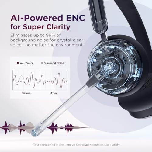 Lenovo Dual Mode Wireless ANC Headset 6550 with USB-A Receiver – Microsoft Teams Certified, Hybrid Active Noise Cancellation, Bluetooth Dual Connectivity, Long Battery Life, Business Headset, Black - color: Black, size: Headset 6550 w/USB-A Receiver