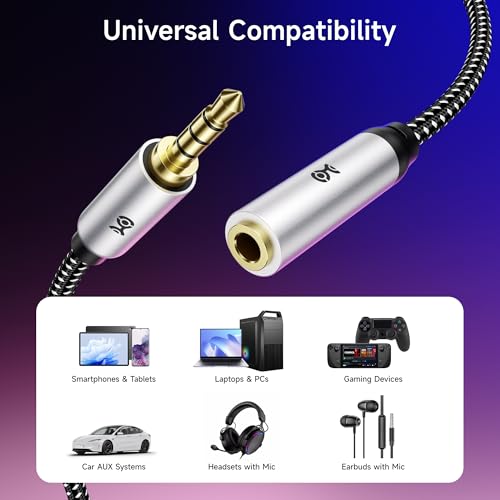 Cable Matters 2-Pack Headset Extension Cable, 3.5mm TRRS, 3ft | Mic Support, Gaming Headset Extended Cord, Black - size: 3 ft