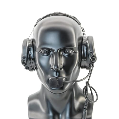 TAC300 Noise Cancelling Tactical Headset, Detachable Headband, 2Pin PTT for Airsoft Hearing Protection - color: Black