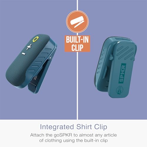 MEE Audio goSPKR Small Wearable Clip-on Bluetooth Speaker with IPX5 Water Resistance, Built-in Speakerphone with Microphone for Hands-Free Calls, Compact Design, Can Connect Up to 2 in Stereo (Blue) - color: Blue