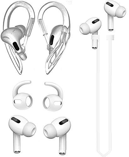 JNSA [Never Lose Your Air Pods Pro] Anti Slip Set, Sport Ear Hook Compatible with Air Pods Pro + Air Pods Pro Earbuds Ear Hooks Cover + Strap Compatible with Air Pods Pro [3in1] (White) - color: White