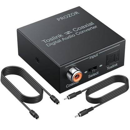 PROZOR 192K 양방향 동축 광학 컨버터, 광학 SPDIF 토스링크 - 동축, 동축에서 광학 SPDIF 토스링크, DTS/Dolby-AC3 지원, 광학 케이블이 있는 양방향 디렉셔널 디지털 스플리터