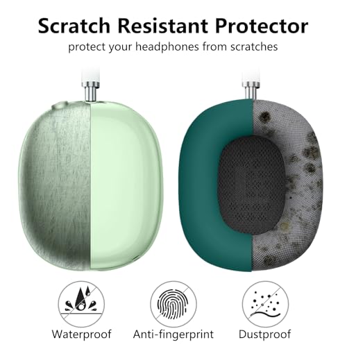 Case Cover for AirPods Max Headphones,Anti-Scratch Ear Pad Case Cover/Ear Cups Cover/Headband Cover/Top Pad Protector,for AirPods Max. Clear Soft TPU and Silicone,Skin Scratch Proof. - color: Dark green