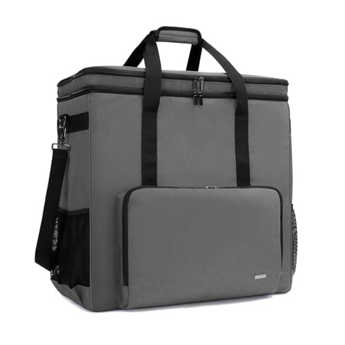 CURMIO Double-Layer PC Carrying Case, Computer Travel Bag for Tower, Gray | Computer Desktop Tower Case with Shoulder Straps Fit ATX/M-ATX Motherboards, Keyboard, Mouse, Cables & Earphones - color: Grey