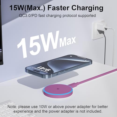 MagSafe Charger 2 Pack 15W Magnetic Wireless Charger Fast Charging Pad Compatible with iPhone 17/16/15/14/13/12 Series & AirPods 4/3/2/Pro Magnetic MagSafe Charging Pad with Dual Ports-Purple | Two USB-C cables and two USB-A adapters, compatible with iPho