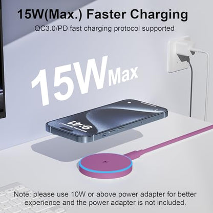 MagSafe Charger 2 Pack 15W Magnetic Wireless Charger Fast Charging Pad Compatible with iPhone 17/16/15/14/13/12 Series & AirPods 4/3/2/Pro Magnetic MagSafe Charging Pad with Dual Ports-Purple | Two USB-C cables and two USB-A adapters, compatible with iPho