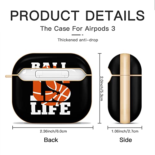 Basketball is Life Basketball Sports Compatible AirPods 3 Case Cover, Cute Gold Plated Air Pod 3rd Generation Case with Keychain Protective Hard Gen 3 Shell Designed for Apple AirPod 3rd Gen 2021