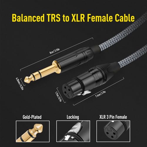 6.35mm TRS to XLR Female Cable 6.6FT, 1/4 Inch TRS to XLR Female Balanced Signal Interconnect Cable, Quarter inch to 3 Pin Patch Cable for Microphone, Mixers, AMP, Speakers (1Pcs) - color: 1Pcs - 6.6ft