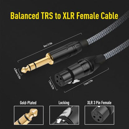 6.35mm TRS to XLR Female Cable 6.6FT, 1/4 Inch TRS to XLR Female Balanced Signal Interconnect Cable, Quarter inch to 3 Pin Patch Cable for Microphone, Mixers, AMP, Speakers (1Pcs) - color: 1Pcs - 6.6ft