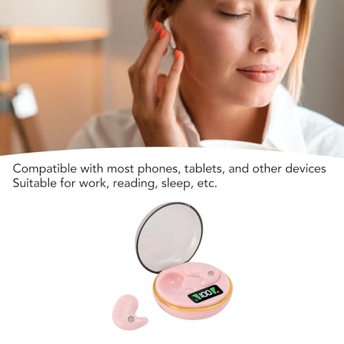 Yunseity Mini Bluetooth Earbuds, in Ear Stereo Earphones with Digital Display Charging Case, Mini for Sleep Work Music (Rose) - color: Rose