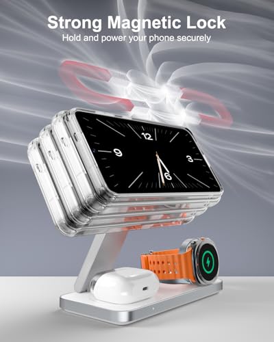 3 in 1 Wireless Charger for Samsung Galaxy, 15W Magnetic Super Fast Charging Station for MagSafe Samsung Galaxy S26 Ultra S25 S24 Z Fold Flip 8 Watch 8 7 Buds 4 3 Pro, Not for Watch 9/Ultra 2 - color: White