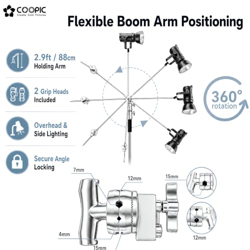 Heavy Duty C-Stand with Boom Arm & Turtle Base - 210cm Stainless Steel Photography Light Stand Kit, 88cm Extension Arm, 2 Grip Heads, Sandbag & Carrying Case for Studio Softbox Monolight - size: 210CM CSTAND + BAG + SANDBAG + 4PCS CLAMPS