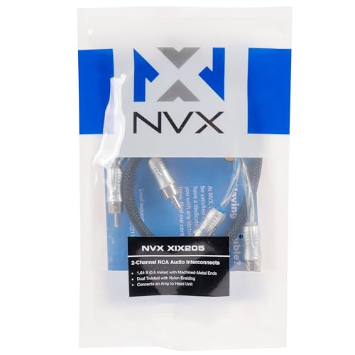 NVX® XIX205 1.64 ft (0.5 meter) Oxygen Free Copper 2-Channel Double Twisted Pair X-Series Car Audio RCA Audio Interconnect Cable with Shielded Noise Reduction and Split-tip Silver-Plated Machined ends | Oxygen Free Copper Double Twisted Pair X-Series with