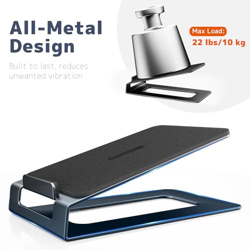 PUTORSEN Desktop Speaker Stands, 16° Tilt Angle, 22 lbs Capacity, 1 Pair | Strong Metal Support Fits Most 3-4" Bookshelf Speakers, 16° Tilt For Clearer Sound, Anti-Vibration Pads Reduce Resonance - size: Height: 2.87"