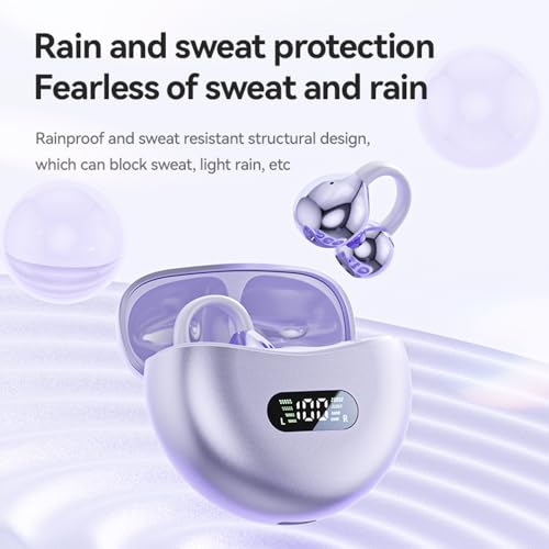 Piluyaa Clip-on Earbuds,Open Ear Earbuds Wireless Bluetooth 5.4, Lightweight Open Ear Headphones with C-Shaped Bridge,Slim Hook,60H Battery,Waterproof,for Glasses Wearers and Workouts (Purple) - color: Purple