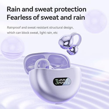 Piluyaa Clip-on Earbuds,Open Ear Earbuds Wireless Bluetooth 5.4, Lightweight Open Ear Headphones with C-Shaped Bridge,Slim Hook,60H Battery,Waterproof,for Glasses Wearers and Workouts (Purple) - color: Purple