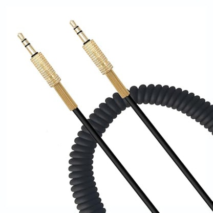 Replacement Audio Cable for Marshall Major1/2/3 Action II Speakers | 3.5mm Male to Male Stereo Jack, Aux Extension Cord, Coiled Cable, Black, 2 FT