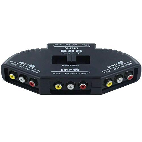 Black 3 Port AV Composite RCA Selector Box Switch Splitter w/Cable Cord Plug