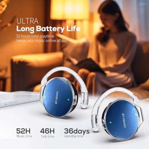 Open Ear Earbuds with 52Hrs Playtime, Ergonomic Ear Hook Design, | Clip on Earphones Dual-Device Bluetooth 5.4 Headset for Running & Work - color: White blue