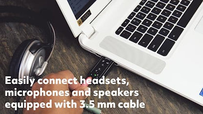 MH USB to Audio Jack Adapter with Volume Controls, 7.1 Sound Card | USB 2.0 bus-powered adds mic-in and -out, 7.1 virtual surround, mute keys, Mac/Windows 152341