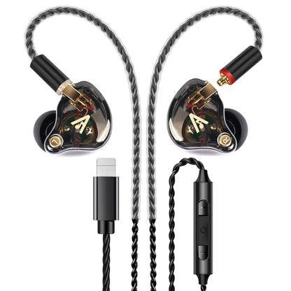 Audiovance Vibes 202ML HiFi 유선 이어버드, 아이폰 14/13/12/11/X, 프로 맥스용 | 마이크가 있는 인이어 헤드폰, 선명한 사운드, 딥 베이스, 소음 차단 이어버드, 실버 도금 코드, 편안한 핏, 케이스 - color: 1-블랙