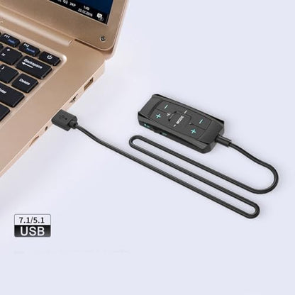 USB External Sound Card 7.1 Surround Auditory Adapter with Sound Control for PC Gaming Headsets Long Cable No Driver Required