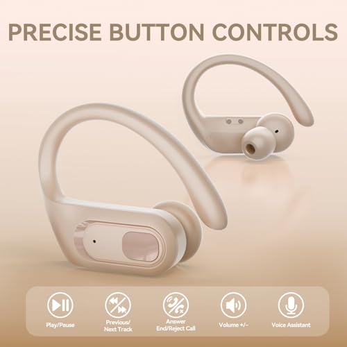 occiam Active Noise Cancelling Wireless Earbuds Bluetooth Headphones Ear Buds 96Hrs Playback Clear Call Waterproof Earphones with Ear Hook Microphones for Sport Running Off-White - color: Off-white