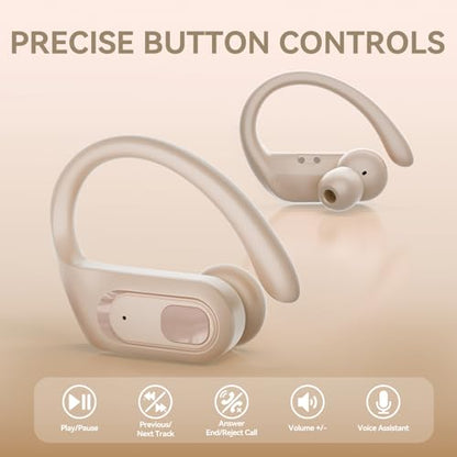 occiam Active Noise Cancelling Wireless Earbuds Bluetooth Headphones Ear Buds 96Hrs Playback Clear Call Waterproof Earphones with Ear Hook Microphones for Sport Running Off-White - color: Off-white
