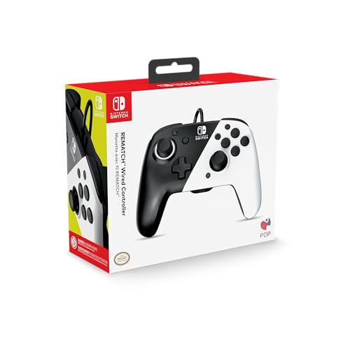 PDP REMATCH Enhanced Wired Power Nintendo Switch Pro Controller, Officially Licensed Switch Lite/OLED Compatible Gamepad, Customizable Programmable Buttons, Black and White - color: Black/White