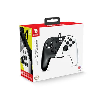 PDP REMATCH Enhanced Wired Power Nintendo Switch Pro Controller, Officially Licensed Switch Lite/OLED Compatible Gamepad, Customizable Programmable Buttons, Black and White - color: Black/White