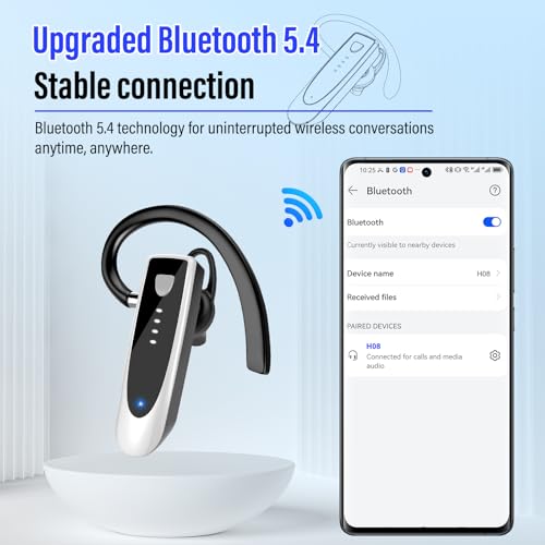 Atheewon Bluetooth Earpiece, Wireless Handsfree with Noise Cancelling Mic, 20Hrs Call Time Bluetooth 5.4 Headset, 180 Hrs Standby Time Headset for Business/Trucker/Driver, Bright Silver - color: Bright Silver