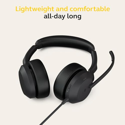Jabra Evolve2 50 Wired Stereo Headset - with AirComfort Technology, Noise-Cancelling Mics & Active Noise Cancellation - MS Teams Certified, Works with All Other Platforms - Black - color: Black, style: Teams Certified