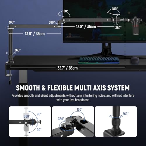 NEEWER Low Profile Mic Arm Desk Stand Mount with Damping, 360° Swivel Articulating Boom Arms with Heighten Pole & Cable Management Channels for Microphone Podcast Gaming Streaming Zoom Calls, MST002 - style: MST002