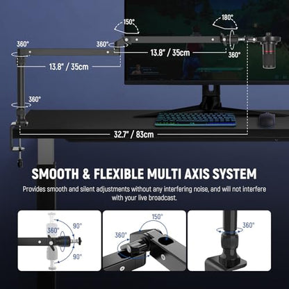 NEEWER Low Profile Mic Arm Desk Stand Mount with Damping, 360° Swivel Articulating Boom Arms with Heighten Pole & Cable Management Channels for Microphone Podcast Gaming Streaming Zoom Calls, MST002 - style: MST002