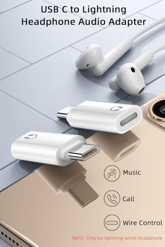 AreMe USB C to Lightning Headphone Audio Adapter, 2 Pack | Type C Male to Lightning Female Earbuds Converter, Not for Charging/Data Transfer