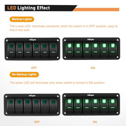 Nilight 6 Gang Rocker Switch Panel SPST On Off Toggle with DIY Label Sticker | 5PIN Electrical 12V/20A 24V/10A Aluminum Plate with Pre-Wired Jumper Wires for LED Light Bar RV Boats 4X4 Cars Green - color: Green, size: 6 Gang