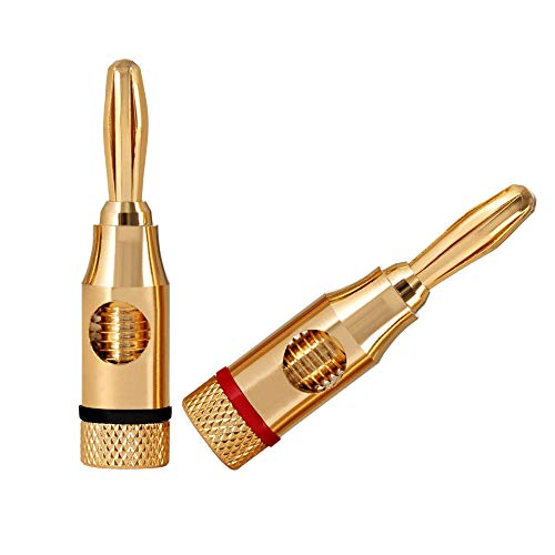 Banana Plugs Open Screw 24K Gold Plated Plugs Audio Jack Connector for Speaker Stereo Cable, 24-Pack (12 Red, 12 Black)