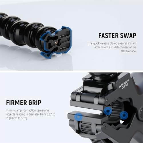 NEEWER Flexible Clamp Mount Compatible with GoPro DJI Action Cameras, GP-80 | Compatible with DJI Action 6 Osmo 360 Insta360 X5/4/3 AcePro series, Jaw Flex Super Clamp Holder Mount Accessories for Video