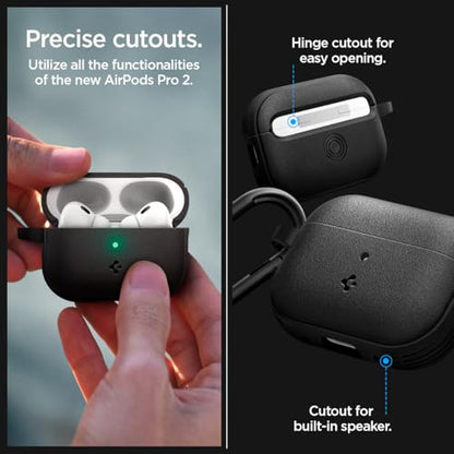 Caseology by Spigen Vault Designed for AirPods Pro 2 Case (2022/2023) | Non-Slip Grip Texture, Drop Protection Cover with Carabiner, Wireless Charging Compatible - Matte Black