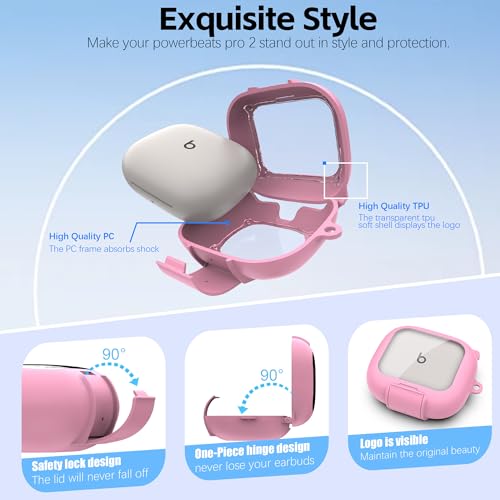 Secure Lock Case for Powerbeats Pro 2 with Phone Stand, LAKSDIURT Shockpoof Protection Cover Compatible with Beats Powerbeats Pro 2 Earbuds Clear Power Pro2 Case with Cleaner Kit & Keychain (Pink) - color: Pink