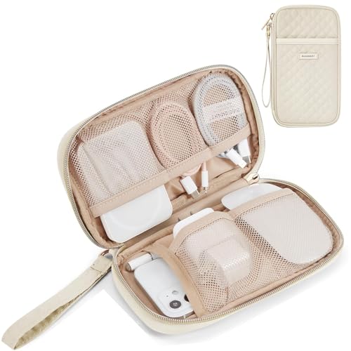 BAGSMART Cord Organizer Travel Cable Organizer Bag Tech Electronic Organizer Travel Case, Travel Essentials for Charger, Cable, Phone, Flash drive, Single Layer - Beige | Travel Essentials, Tech Organizer Pouch, Cord organizer bag for Cables, Compact Trav