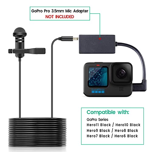 Lavalier Mic for GoPro HERO13 12 11 Black & Mission 1 Pro Action Cams, 10ft - size: 10 Feet