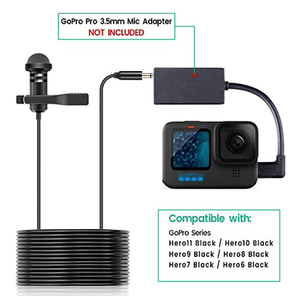 Lavalier Mic for GoPro HERO13 12 11 Black & Mission 1 Pro Action Cams, 10ft - size: 10 Feet