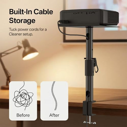 Height/Tilt/Swivel Adjustable Desktop Projector Stand Table for Aurzen Nebula XGIMI VANKYO Jinhoo AuKing Epson and Most Projectors - Desk Projector Stand Clamp on Desktop Wr Headphone Holder, Single - style: 1- Pack