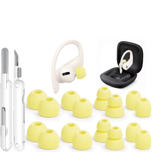 8 Pairs Replacement Ear tip for Powerbeats Pro （Yellow） | Beats Earbuds Replacement Tips,Wireless Earphone Headphones, Silicone Earbuds Buds Set with Cleaning kit - color: Yellow