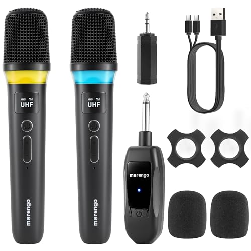 Marengo Wireless Microphones, Volume Control, LED Lights, 40H, 200FT Range